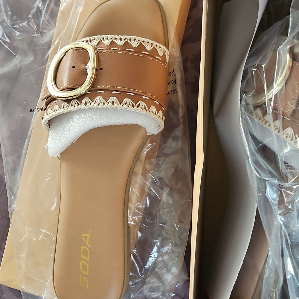 Soda Women's Tan Slide Sandals